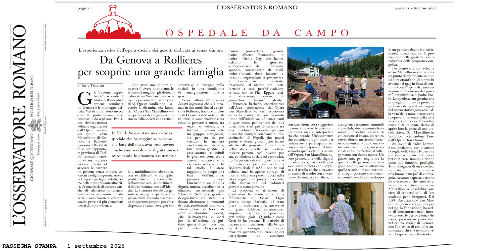 Articolo dell'Osservatore Romano su Rollieres del 2.09.2026