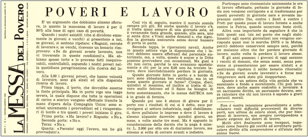 Poveri e Lavoro (dal giornalino n° 2 del 1963)